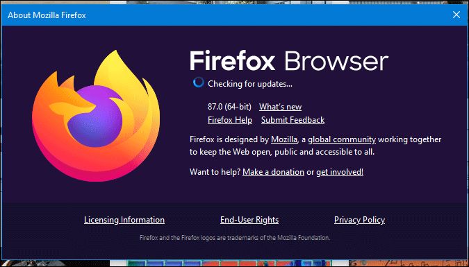 проверьте наличие обновлений Firefox