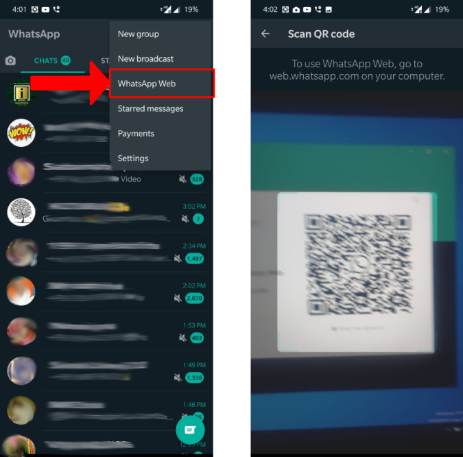 сканирование QR-кода WhatsApp с мобильного телефона