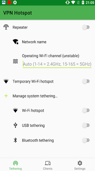 Скриншот точки доступа VPN Wi-Fi повторителя и модема