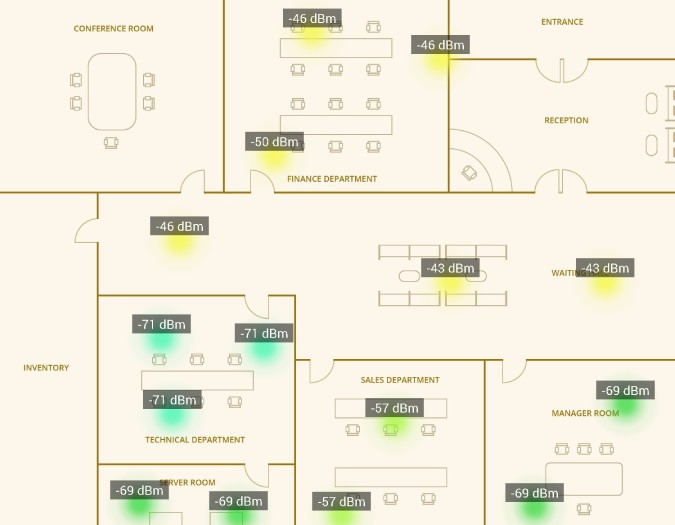 Тепловая карта Wi-Fi с уровнем сигнала