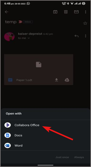 Входящие ODT Gmail открыты в Collabora