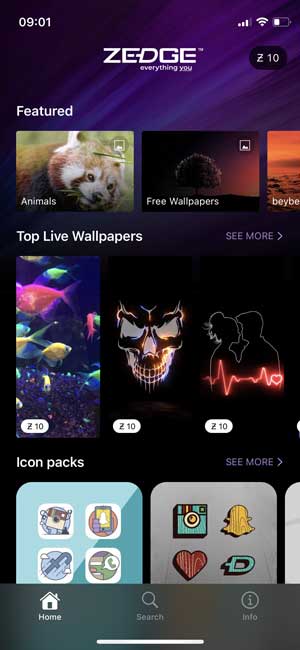 Приложение Zedge Live Wallpaper для iPhone