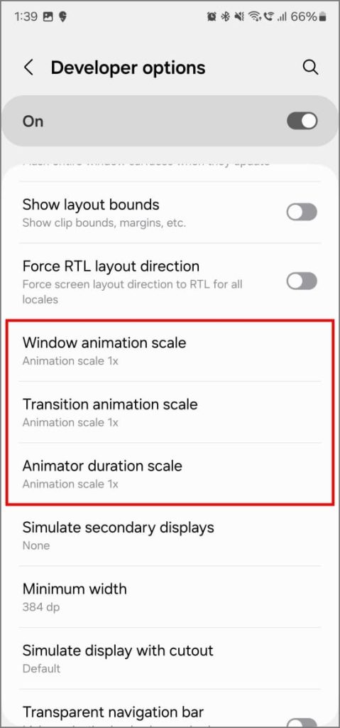 Масштаб анимации в настройках разработчика на Android