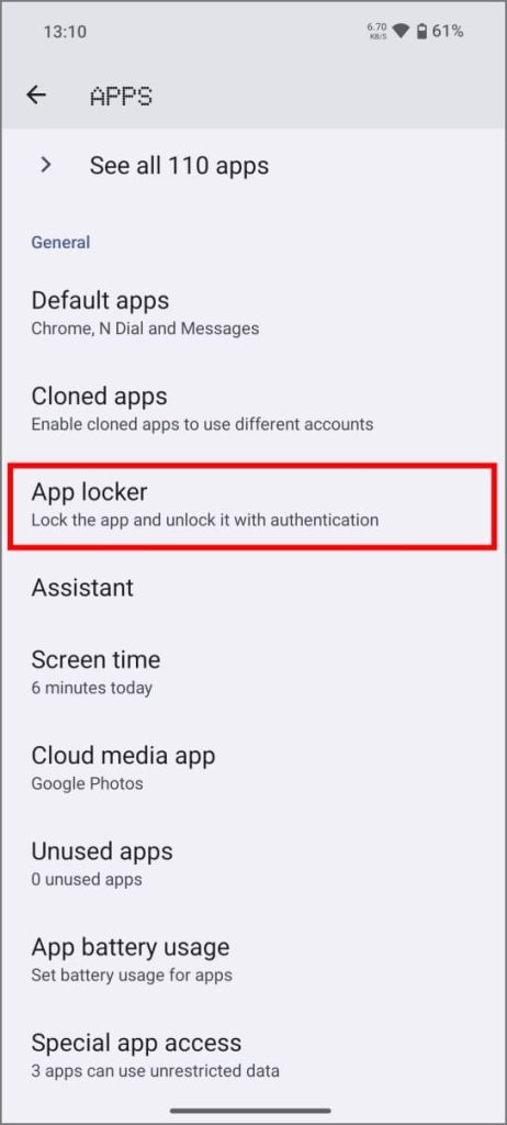 Функция App Locker в NothingOS 2.5 на телефоне Nothing 2a