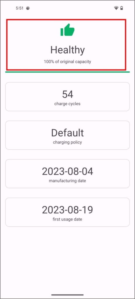 Состояние батареи в приложении Batt на Android 14