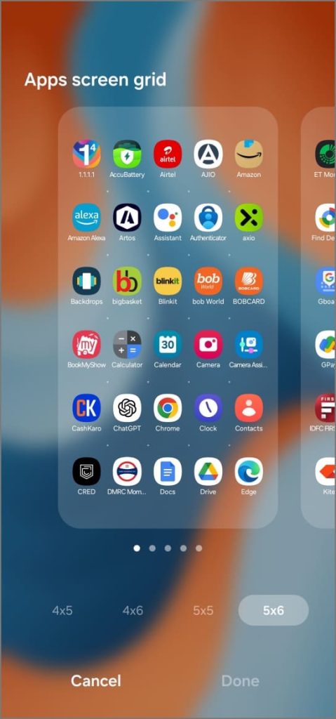 Изменение размера сетки экрана приложений в One UI 6.1 на телефоне Samsung Galaxy