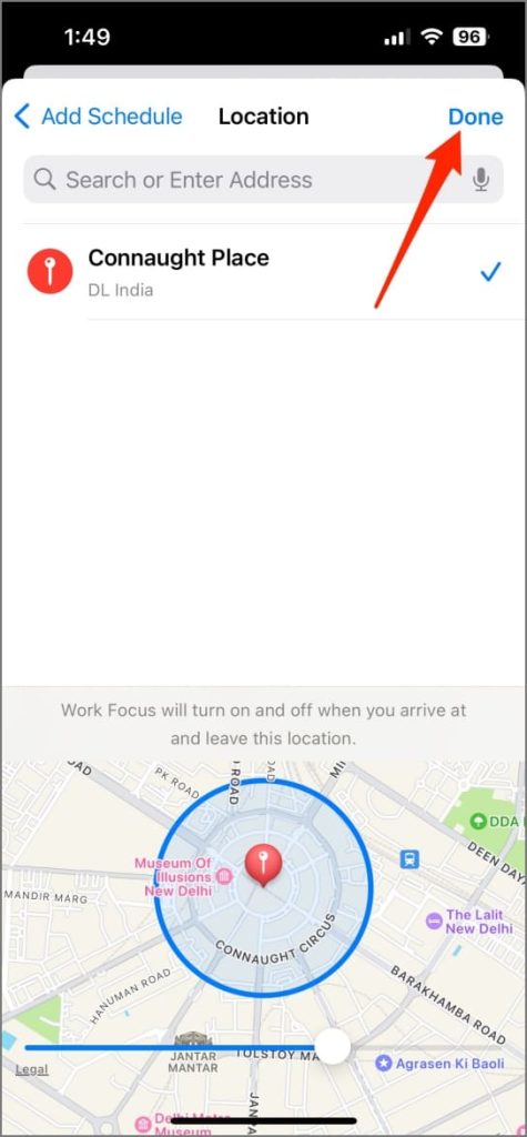 Расписание режима фокусировки в зависимости от местоположения в iOS 17 на iPhone