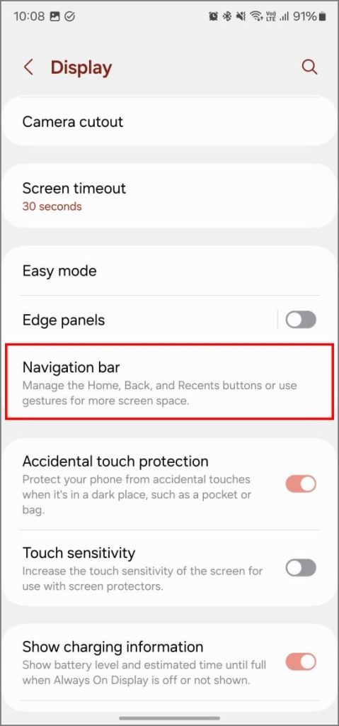 Скрыть опцию подсказки жестов в One UI 6.1 на телефоне Samsung Galaxy