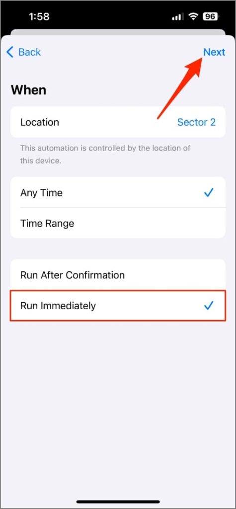Автоматизация на основе местоположения в приложении «Ярлыки» на iPhone