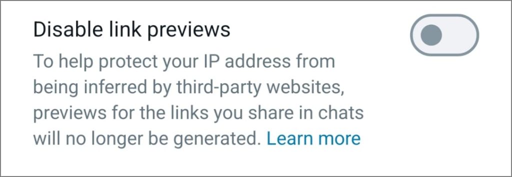 Отключить предварительный просмотр ссылок в WhatsApp
