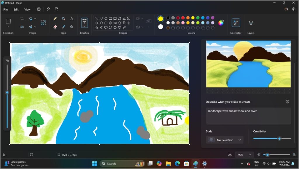 Создайте изображение с помощью инструмента Paint’s Cocreator в Windows.