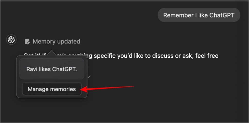 Управление воспоминаниями в приложении ChatGPT для Mac