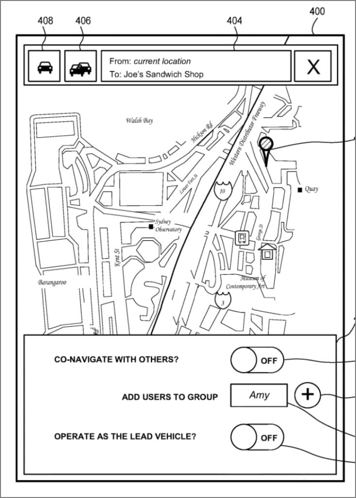Патент на функцию совместной навигации нескольких автомобилей Google Maps