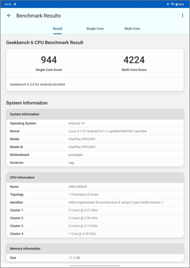 OnePlus Pad 2 получил 6 баллов в Geekbench в стандартном режиме