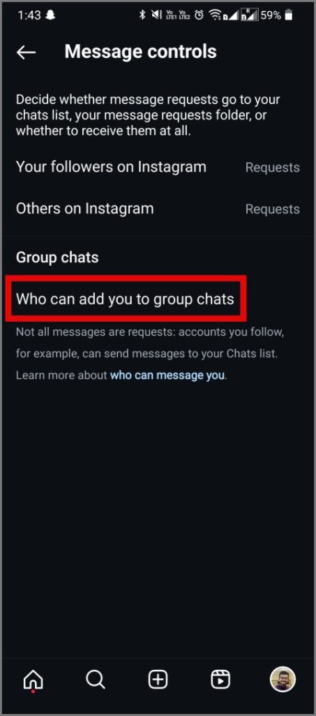 Выберите «Кто может добавлять вас в групповые чаты».