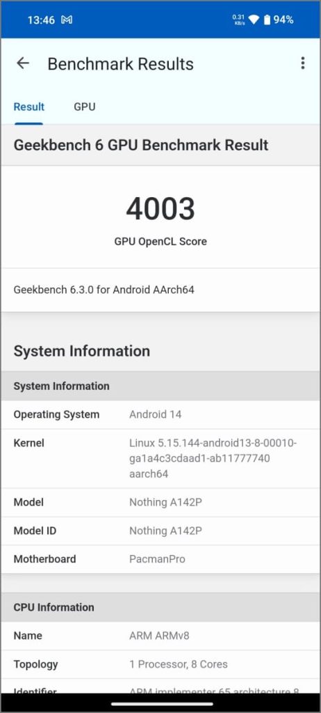 MediaTek Dimensity 7350 Pro Оценка OpenCL графического процессора Geekbench 6