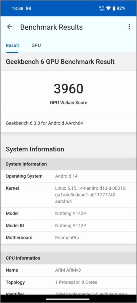 MediaTek Dimensity 7350 Pro Оценка графического процессора Geekbench 6 Vulkan