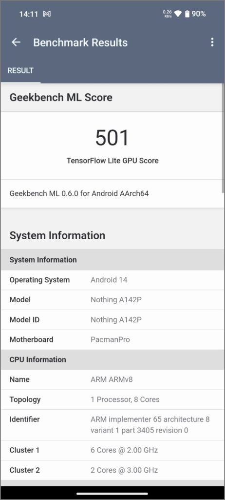 MediaTek Dimensity 7350 Pro Оценка Geekbench ML