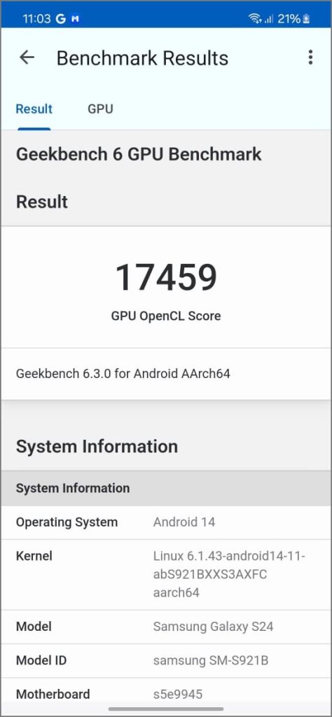 Результаты графического процессора Exynos 2400 в Geekbench для Galaxy S24