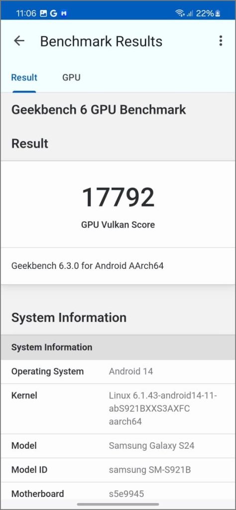 Результаты графического процессора Exynos 2400 в Geekbench для Galaxy S24