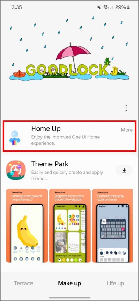 Модуль Home Up в приложении Good Lock на телефоне Samsung Galaxy