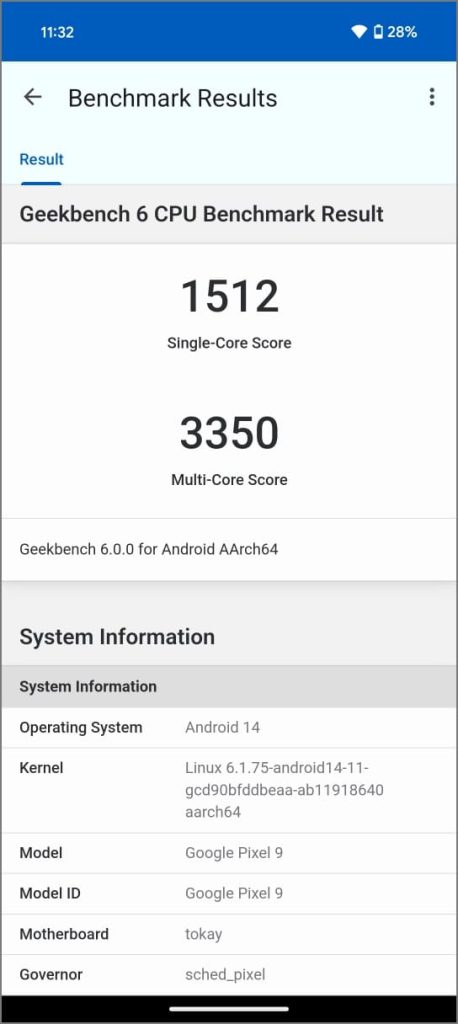 Результаты Google Pixel 9 Tensor G4 в Geekbench