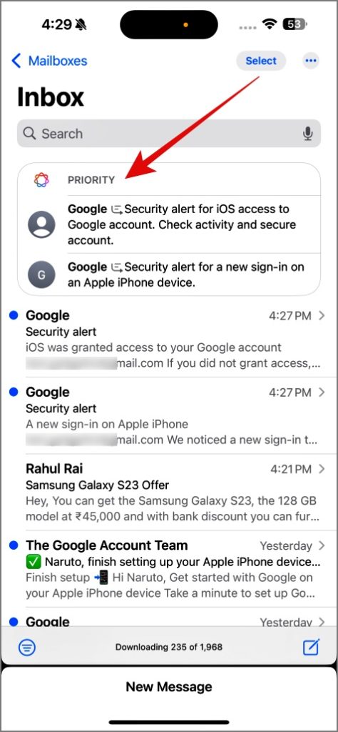 Приоритетная электронная почта в приложении «Почта» на iPhone