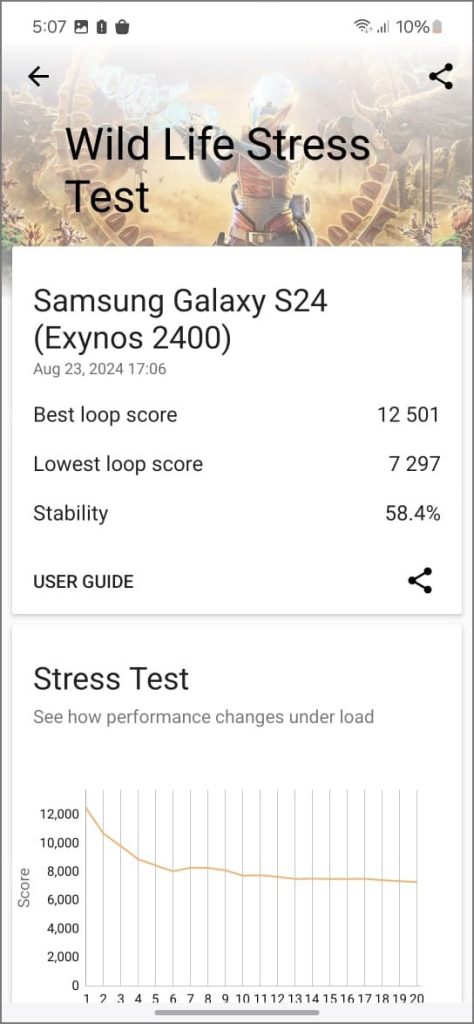 Стресс-тест 3DMark Wildlife на Galaxy S24 Exynos 2400