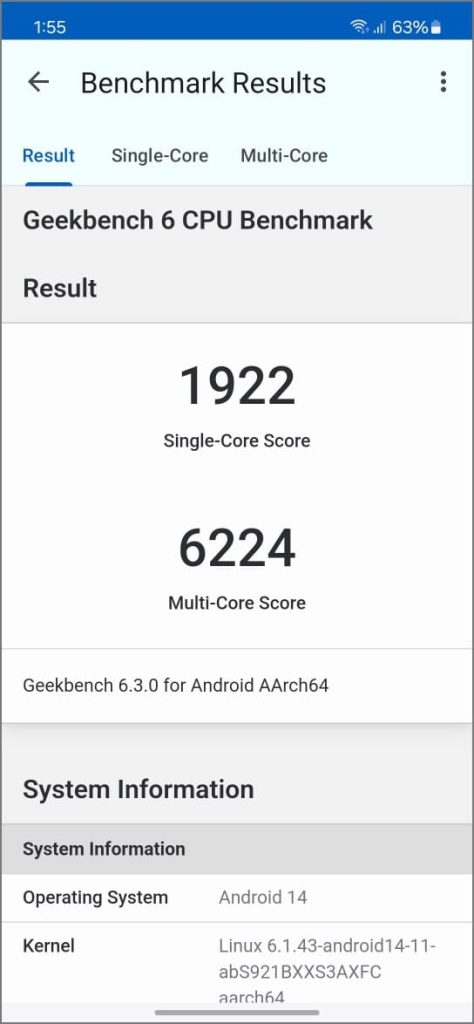 Результаты Geekbench Galaxy S24 Exynos 2400