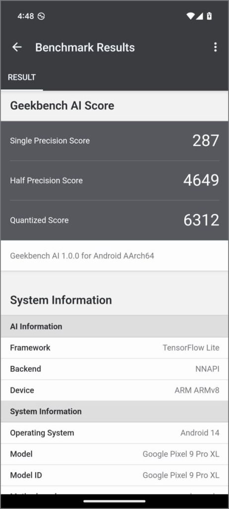 Google Pixel 9 Pro XL Тест Geekbench ML AI