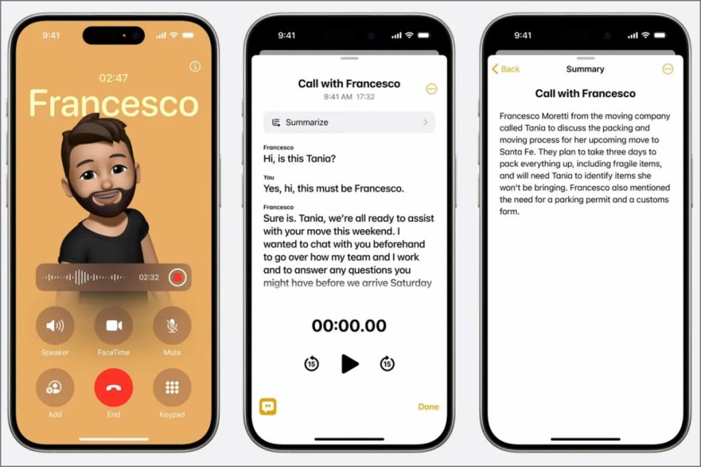 Расшифровка и сводка звонков с помощью искусственного интеллекта на iPhone 15 Pro