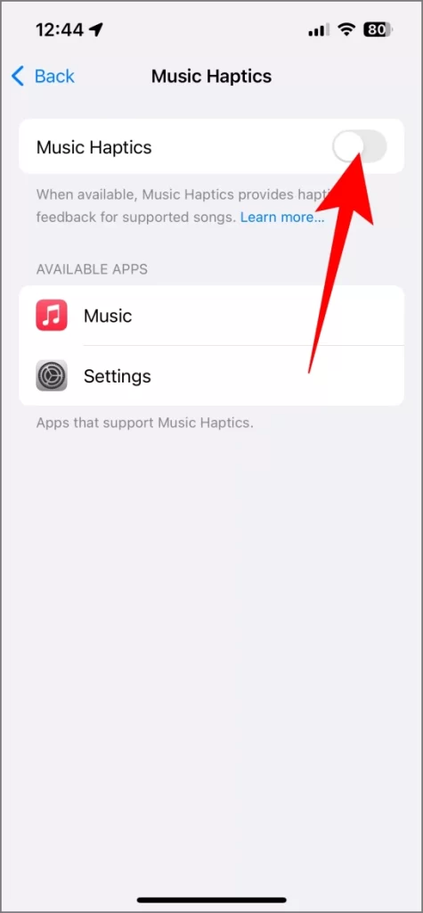 Включение Music Haptics в настройках iOS 18