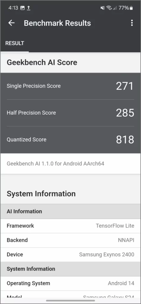 Exynos 2400 Geekbench AI (NNAPI)