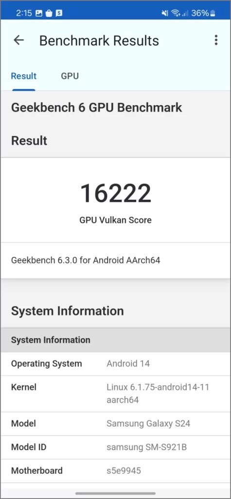 Графический процессор Exynos 2400 в Geekbench — Vulkan