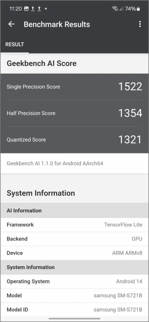 Exynos 2400e Geekbench AI (графический процессор)