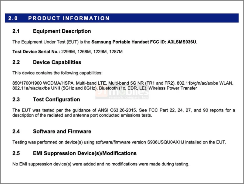 Список сертификатов FCC Galaxy S25