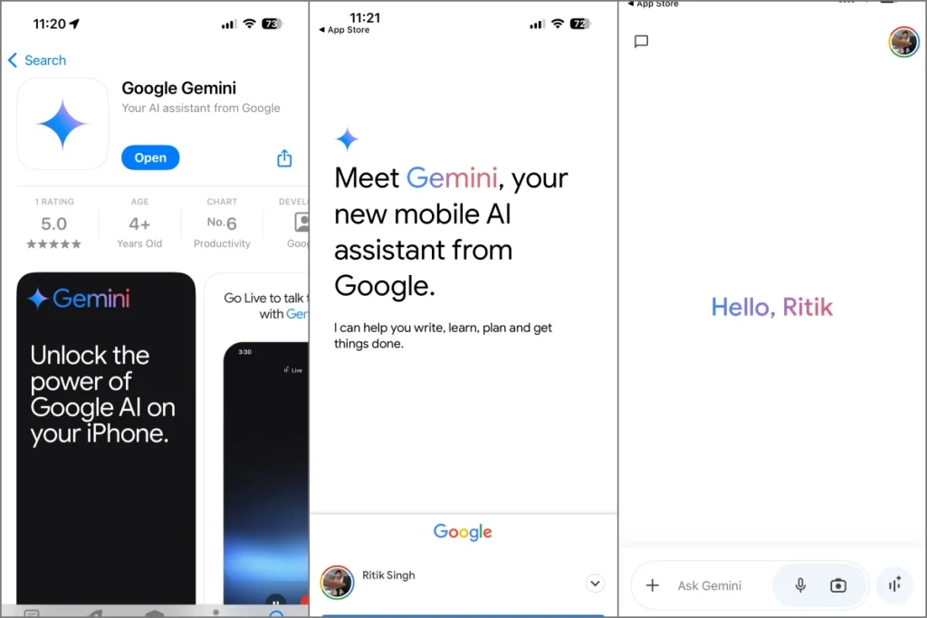 Приложение Google Gemini на iPhone