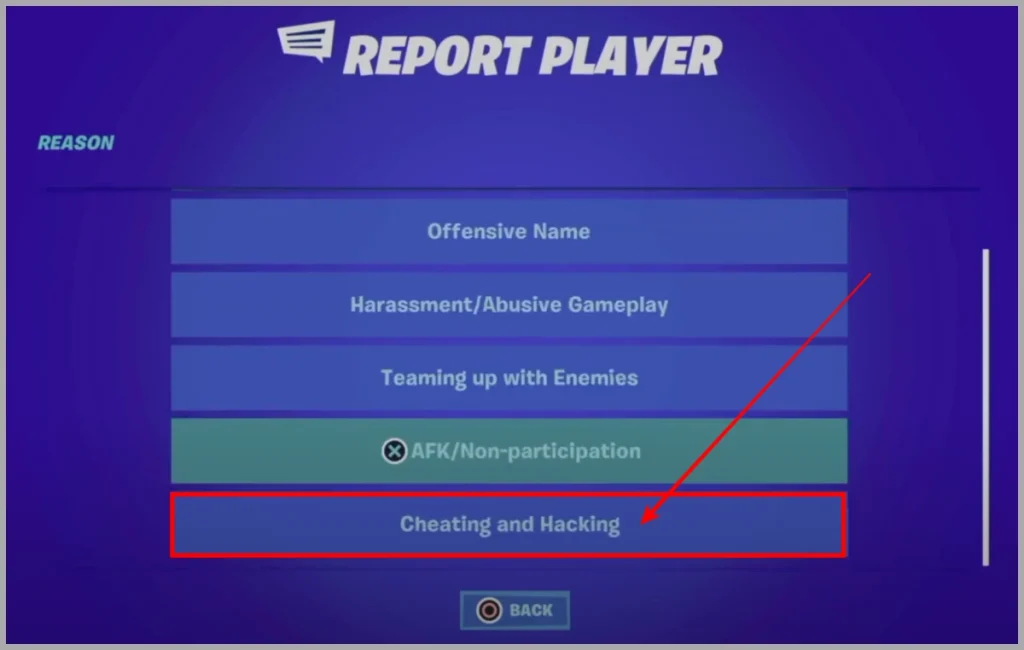 Как сообщить о мошенниках в соревновательном режиме Fortnite