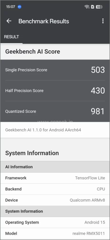 Snapdragon 8 Elite Geekbench AI оценивает Realme GT 7 Pro