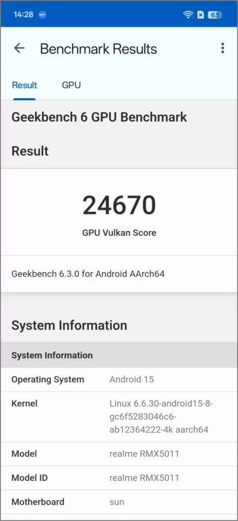 Оценка графического процессора Snapdragon 8 Elite Geekbench на Realme GT 7 Pro