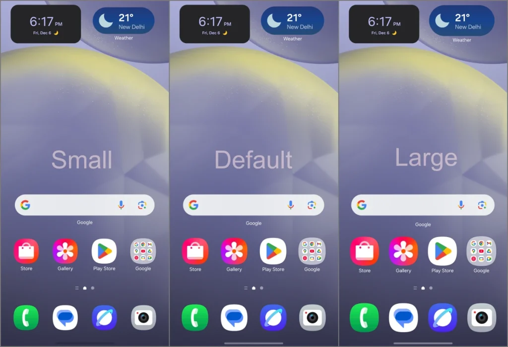Различные размеры значков приложений на главном экране в One UI 7