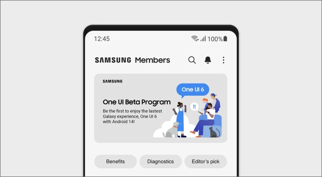 Баннер обновления One UI 6 Beta в приложении Samsung Members