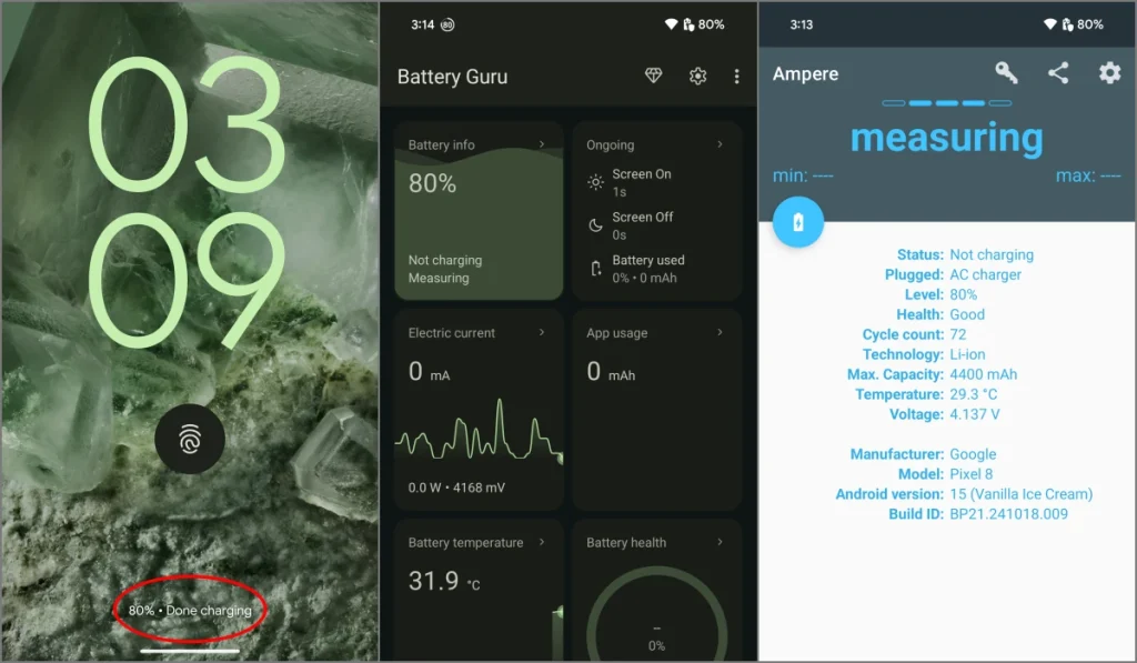 Приложение Battery Guru и Ampere показывает «не заряжается» при включенной обходной зарядке на Pixel
