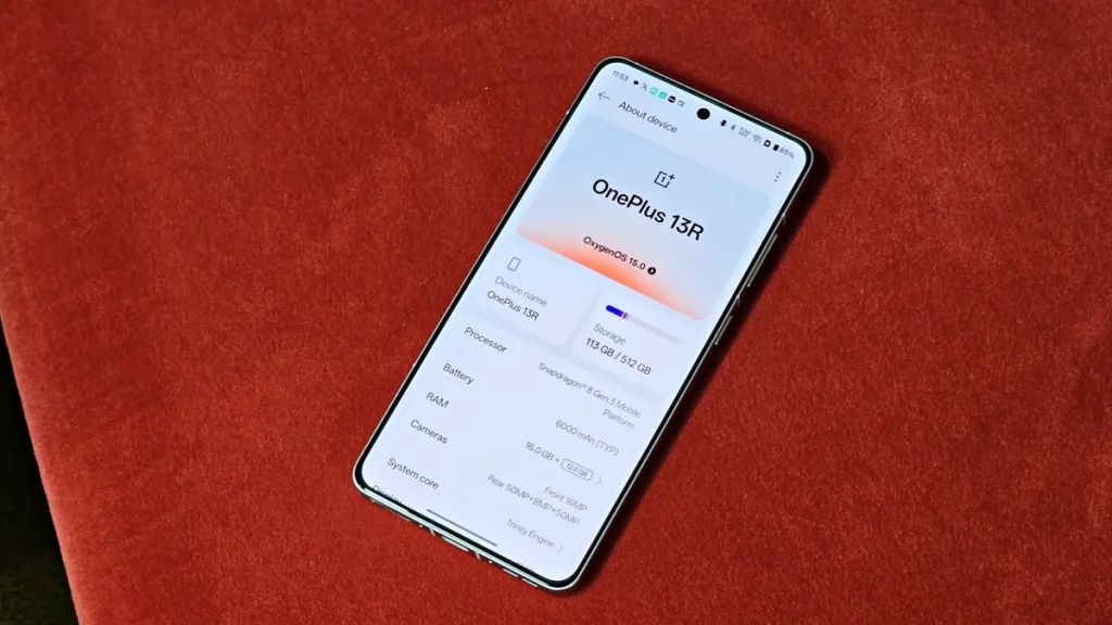 OnePlus 13R Раздел «Об устройстве»