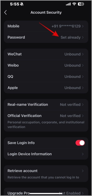 Установка пароля в приложении RedNote на iPhone