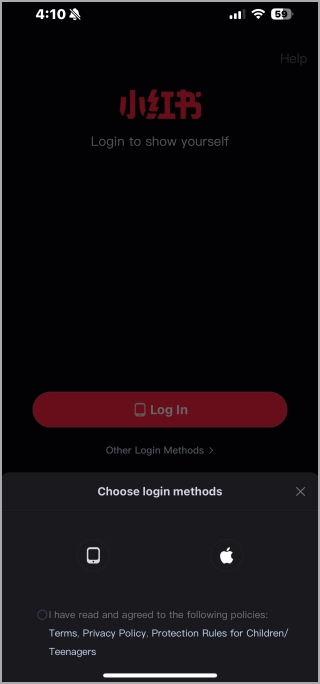 Создание учетной записи RedNote на iPhone